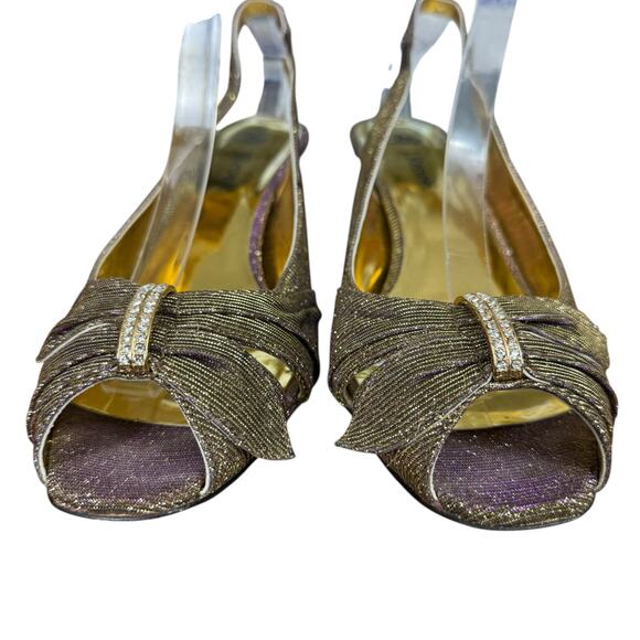 J Renee Metallic Gold Purple Slingback Peep Toe Heels Shoes Leather Sole sz 11 - Picture 7 of 16